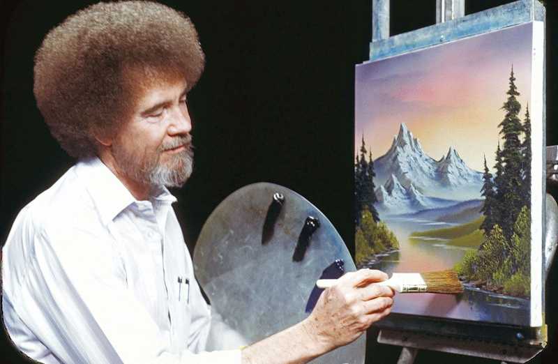 "Bob Ross painting on a canvas"