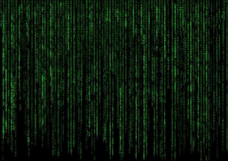 Matrix lines on black screen.